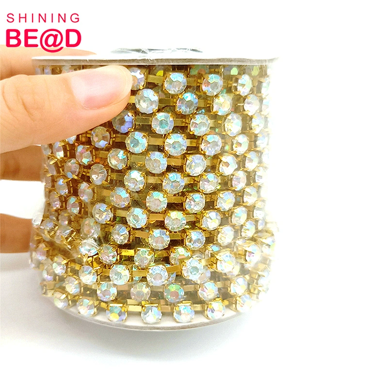 SS16 Sewing Trimming AB Color Acrylic Rhinestone Cup Claw Chain For Clothing Decoration,Colored Chain For Jewelry