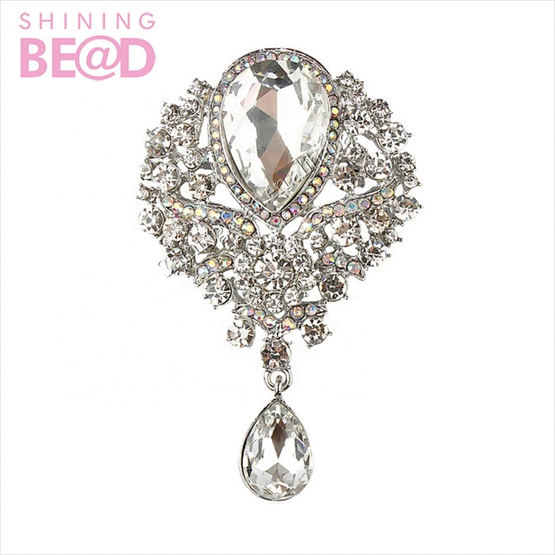 Bride Drop Flower Wedding Brooch Pin Clear Crystal Rhinestones for Invitation Card Party