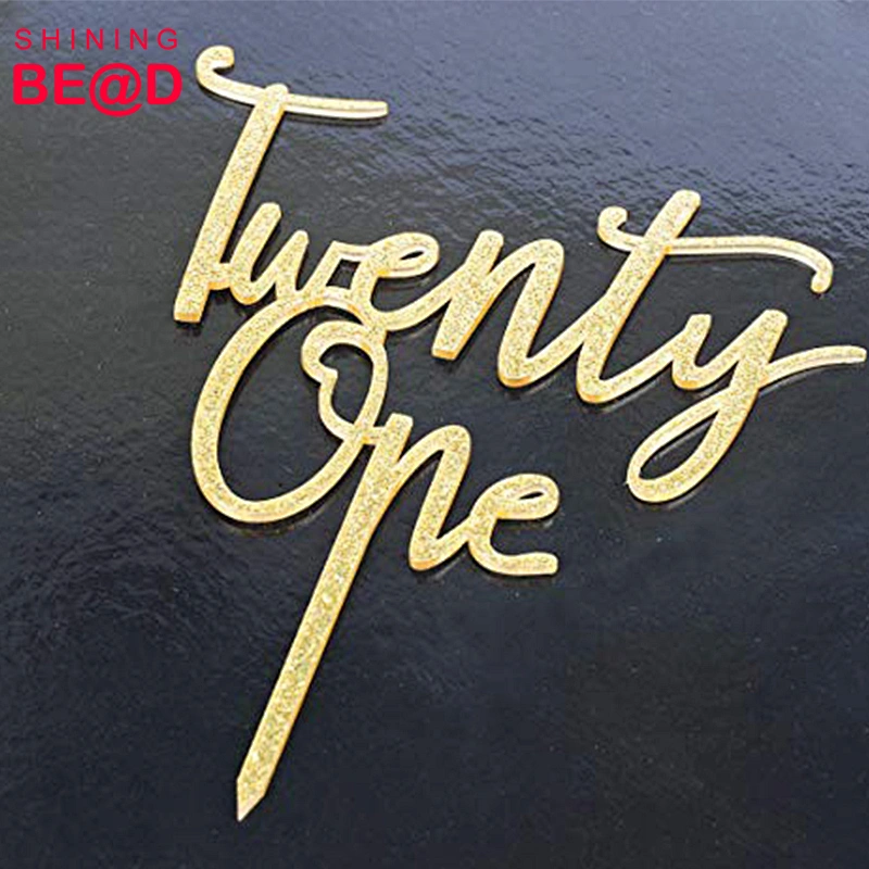 Glitter Gold Twenty One Acrylic Cake Topper For 21st Birthday Anniversary Party Decoration