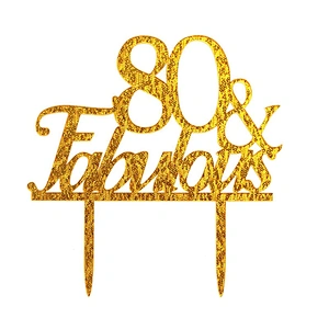 Wholesale Cloth Gold 80 & Fabulous Acrylic Cake Topper For Birthday Party Decoration,Fabulous Cake Topper