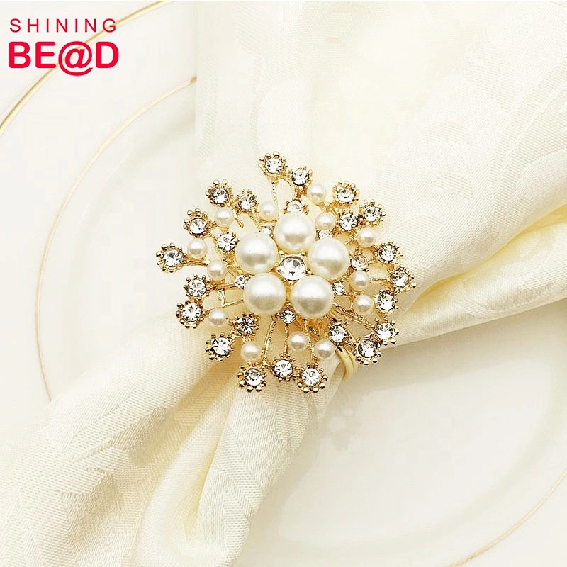 2021 Hot Sale Gold Plated Pearl Crystal Rhinestone Napkin Ring For Table Decoration,Napkin Rings Wedding,Napkin Rings Gold