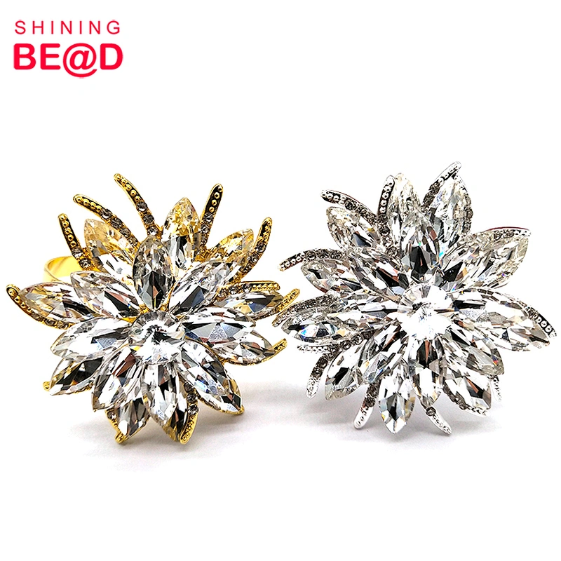 2021 Fashion Flower Shape Gold Plated Crystal Rhinestone Napkin Ring For Table Decoration,Gold Rhinestone Napkin Rings