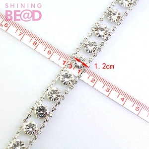 Shiny clear crystal rhinestone close cup chain sew on trimming