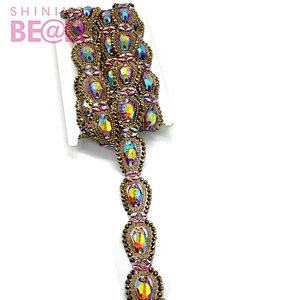 Cheap wedding rhinestone trimming iron on cloth bag shoe jewelry chain applique accessories