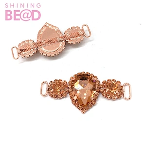 Rose gold glass chain bikini buckle bulk jewelry rhinestone connectors for swimwear garment