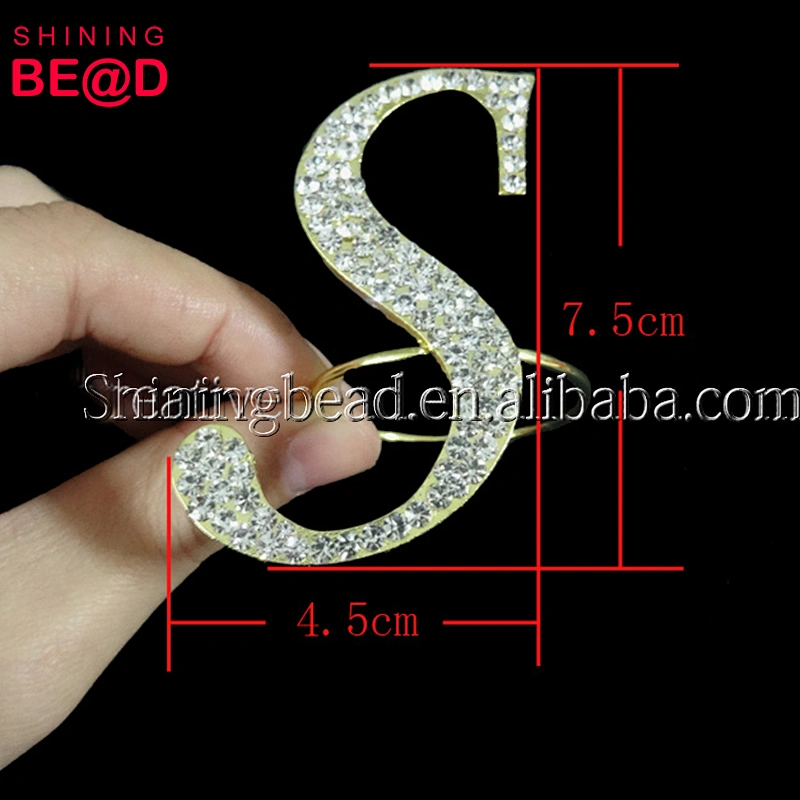 Factory Cheap Golden Monogram Letter S Rhinestone Napkin Ring For Wedding Centerpieces for table