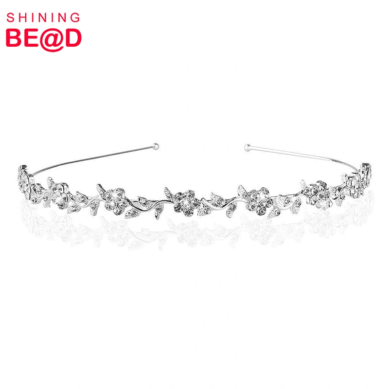 High quality wedding women's crystal flower and leaves crown headband