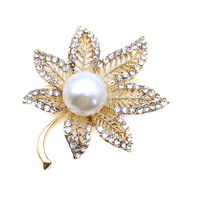 Newly Designed Leaf Shape Hollow Pearl Rhinestone Napkin Ring