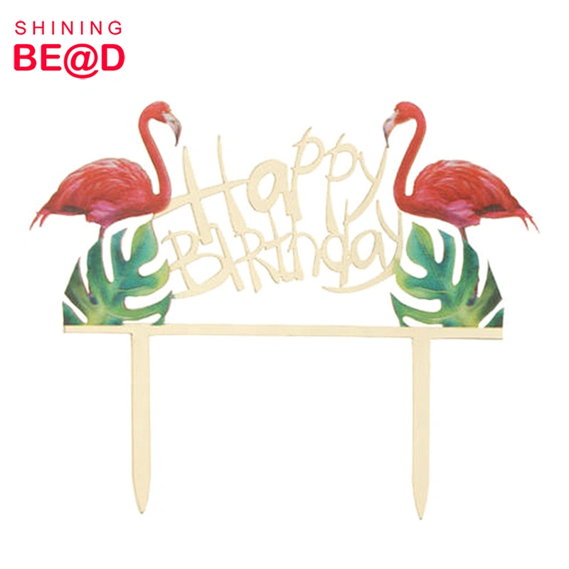 New Product 3D Flamingo Happy Birthday Acrylic Cake Topper For Party Decoration