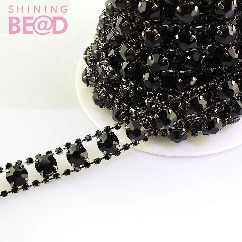 Shiny clear crystal rhinestone close cup chain sew on trimming