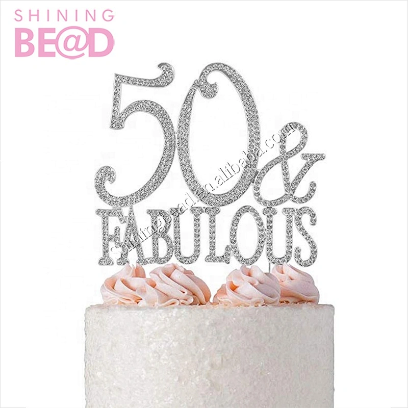 50 Fabulous Wedding Anniversary Red Rhinestone Cake Topper