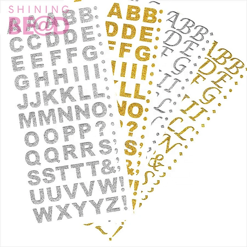 Crafts Glitter Adhesive Stickers Gold Silver DIY Scrapbook Digital Letter Number alphabet Office Home Decorative Sticker