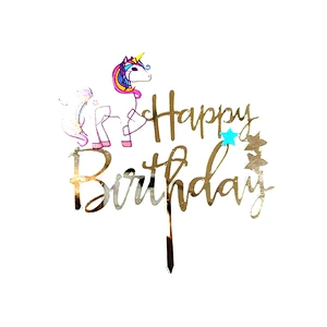 Wholesale Mirror Silver Unicorn Happy Birthday Acrylic Cake Topper For Birthday Party Decoration,Unicorn Cake Topper