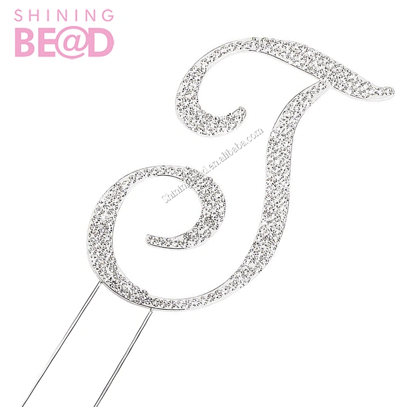 Sparkly Rhinestones Letter T Cake Topper for Birthday Wedding Anniversary Metal Silver Initial T