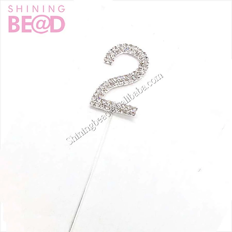 New style 2020 bling cute number2 cake topper rhinestone for kid birthday party cake pick