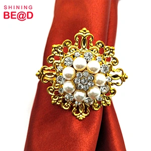 Wholesale Fashion Square Pearl Rhinestone Napkin Ring For Table Decoration,Napkin Rings For Weddings