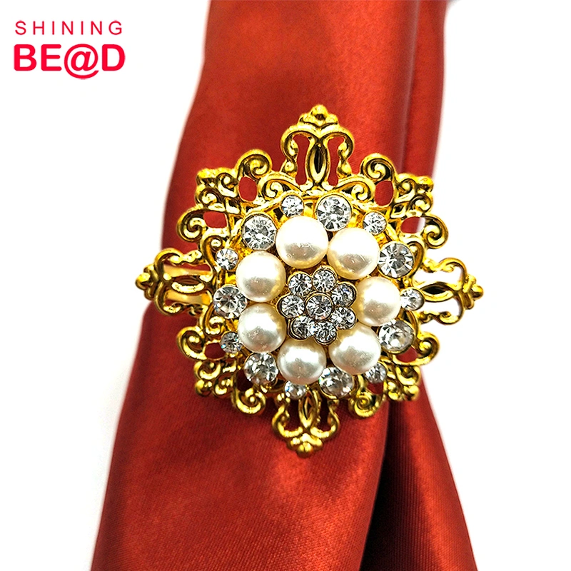 Wholesale Fashion Square Pearl Rhinestone Napkin Ring For Table Decoration,Napkin Rings For Weddings