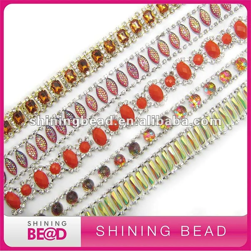 High Quality Sew On Golden Cheap Rhinestone Trimming Diamante Trim For Dresses