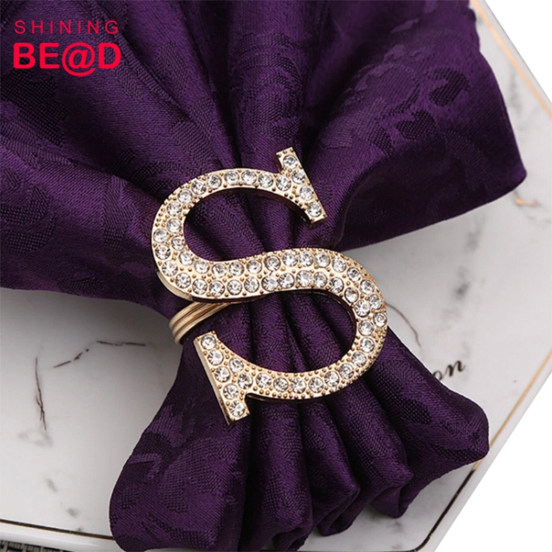 Wholesale High Quality Gold Plated Letter Crystal Rhinestone Napkin Ring For Table Decoration,Napkin Rings With Pearls