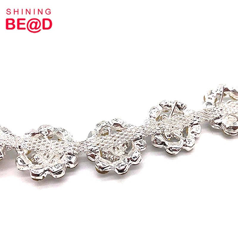 2021 Fashion DIY Flower Shaped Crystal Rhinestone Trimming Chain For Clothes Decoration,Rhinestone Chain Trim