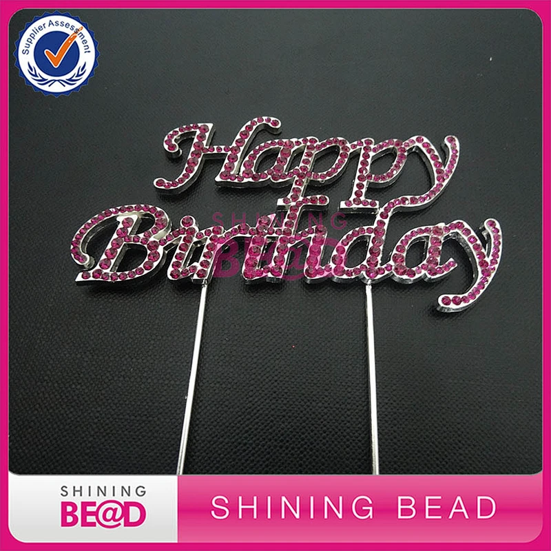 2017 Colorful Happy Birthday Rhinestone Cake Topper Customized Color Birthday Cake Topper