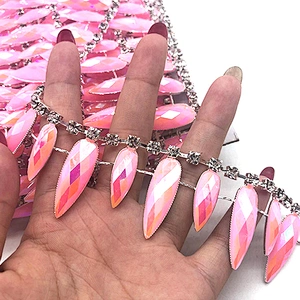 Shiny Tassel Shape DIY Sewing On Resin Crystal Rhinestone Trim For Clothes Decoration,Rhinestone Trim Chain,Sew On Resin Stones