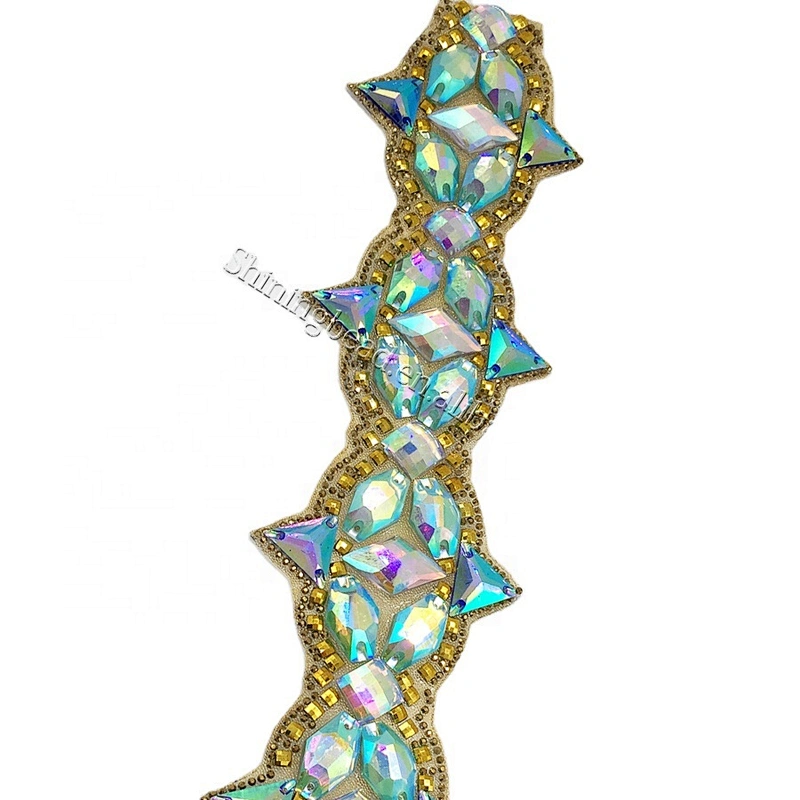 Bling AB Rhinestones Chain Hot Fix Rhinestone Chain Trimming Hot-Fix Patches Applique for bag shoe cloth