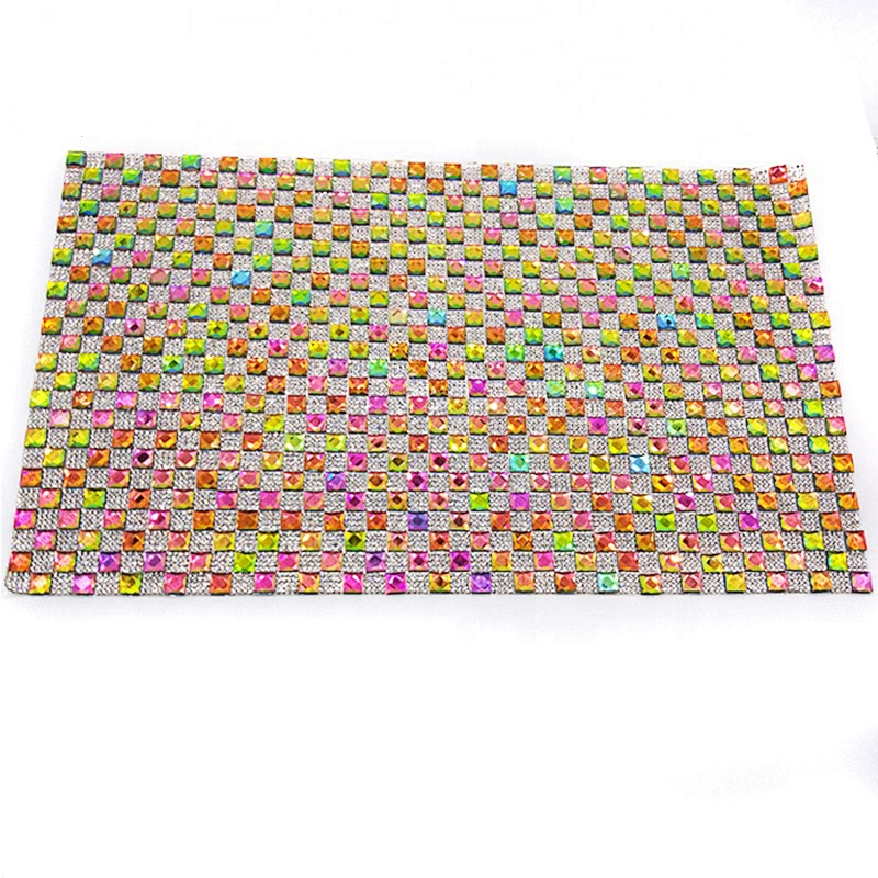 new design rainbow square glass rhinestone mesh heat transfer rhinestone mesh