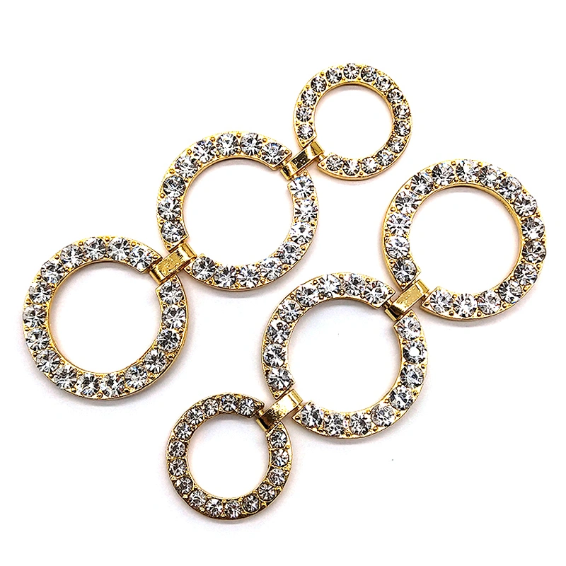 Selling New Three-ring Gold-plated Crystal Rhinestone Connector Buckle For Bikini Decoration,Rhinestone Bikini Connectors