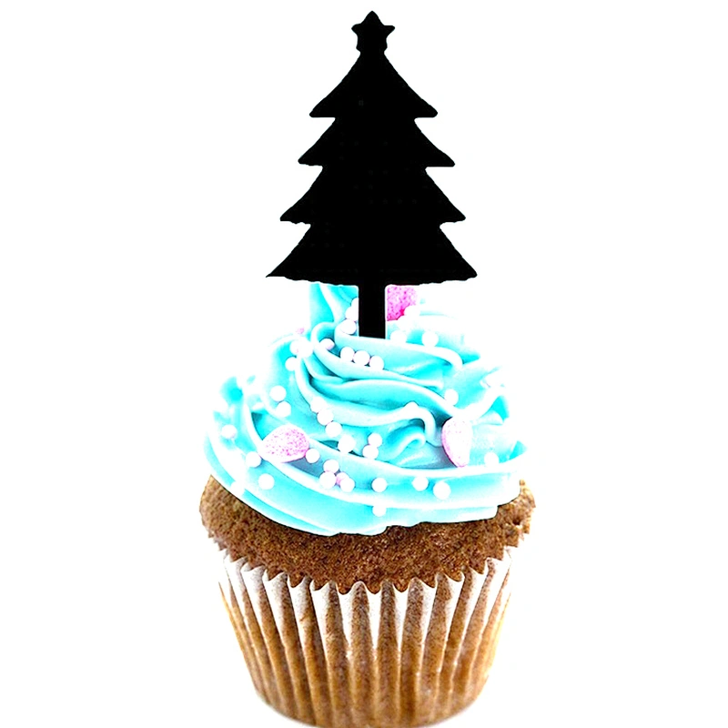 Sell Mini Black Christmas Tree Acrylic Cake Topper For Christmas Cupcake Decoration,Merry Christmas Cake Topper