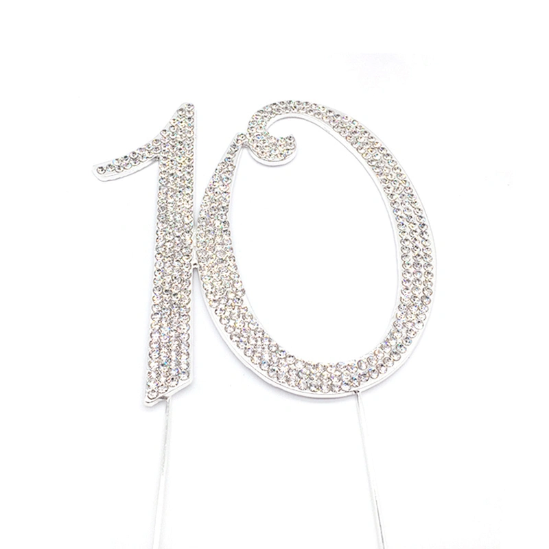 Wholesale Wedding Anniversary/Birthday Items Rhinestone Number 10 Cake Topper,Birthday Gold Number Candle