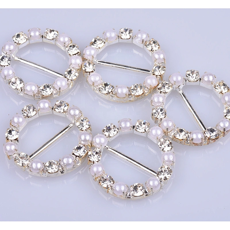 2016 Bridal Oval Faux Pearl With Clear White Rhinestone Dress Buckles for wedding invitations