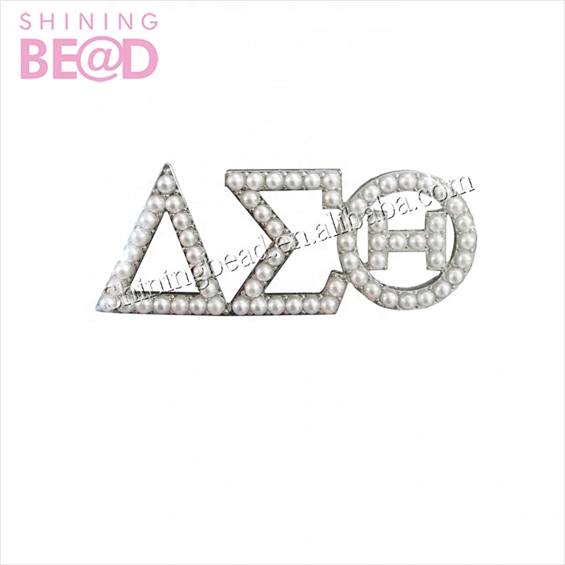 High Quality AEO Delta Brooches Rhinestone Sigma Theta Pearl Pin Greek letter Brooch Lapel Pin Jewelry