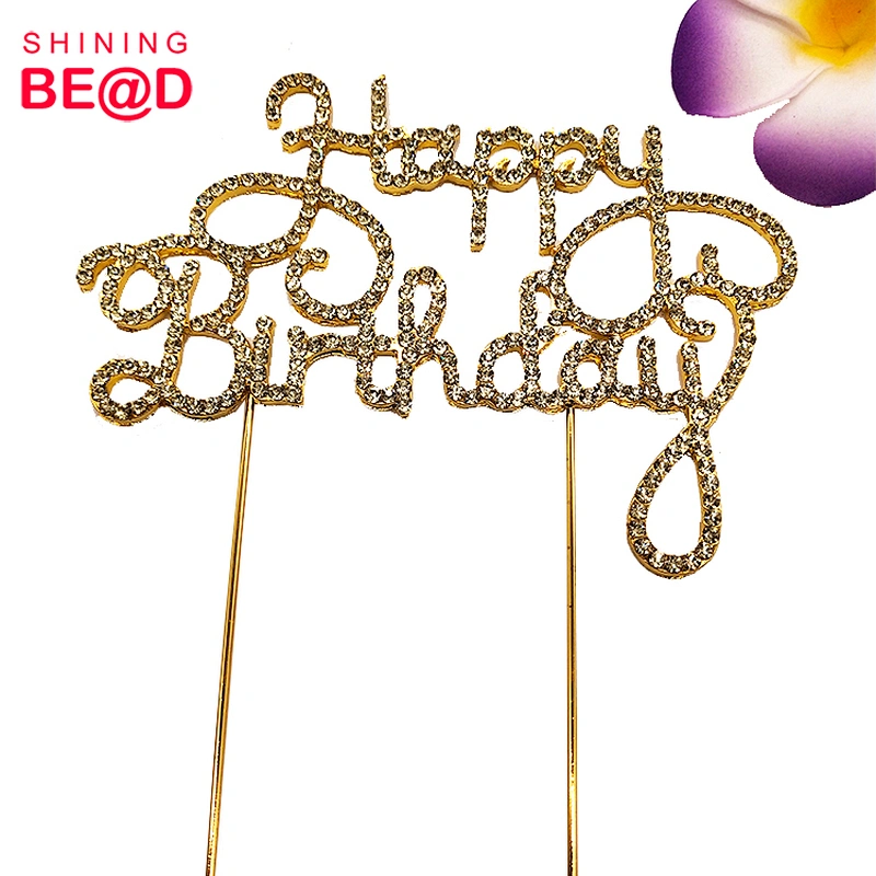 High Quality Birthday Cake Decoration Supplies-Rhinestone Happy Birthday Cake Topper,Customized Birthday Cake Topper