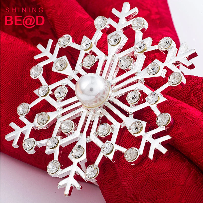 2020 Elegant Wedding Table Decoration Snowflake Shaped Pearl Rhinestone Napkin Ring,Flower Napkin Ring,Christmas Napkin Ring