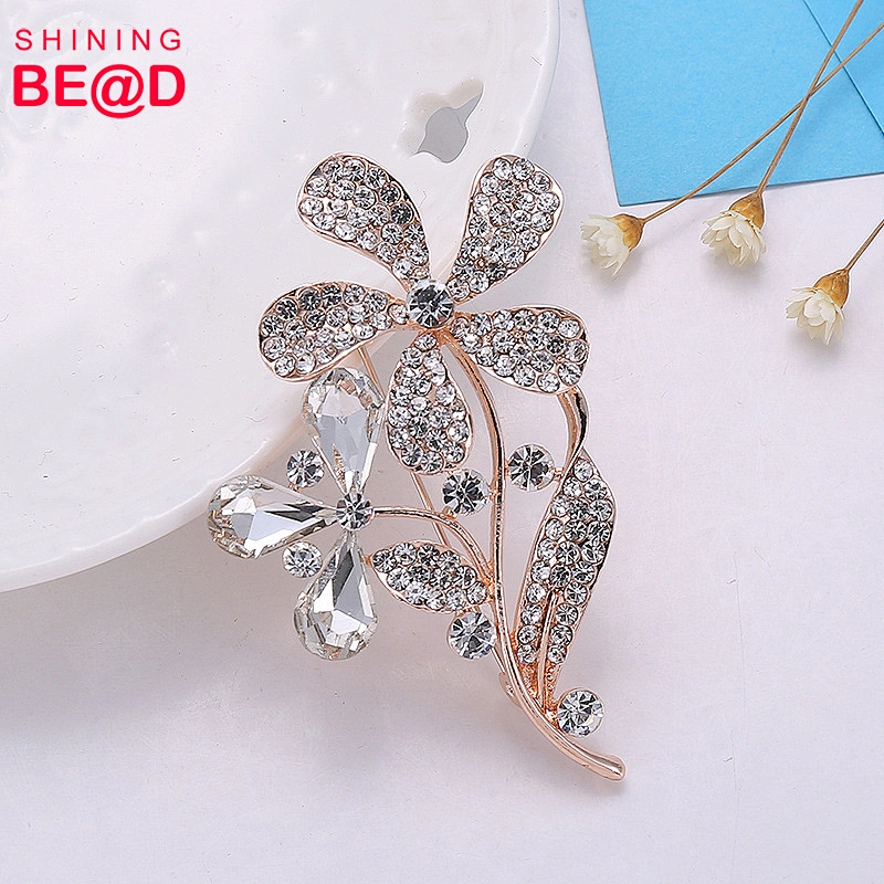 2019 New arrival rose gold flower shape crystal brooch pins decorate bridal/scarf/wedding