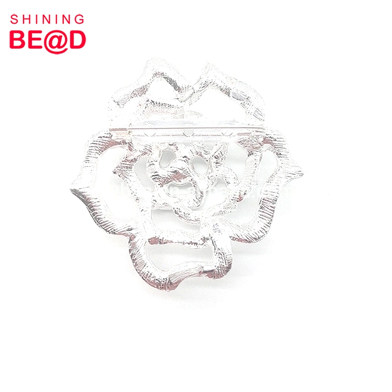 Wholesale Silver-plated Rose Flower Shaped Rhinestone Brooch,Channel Brooch Rhinestone,CC Brooch Crystal Rhinestone