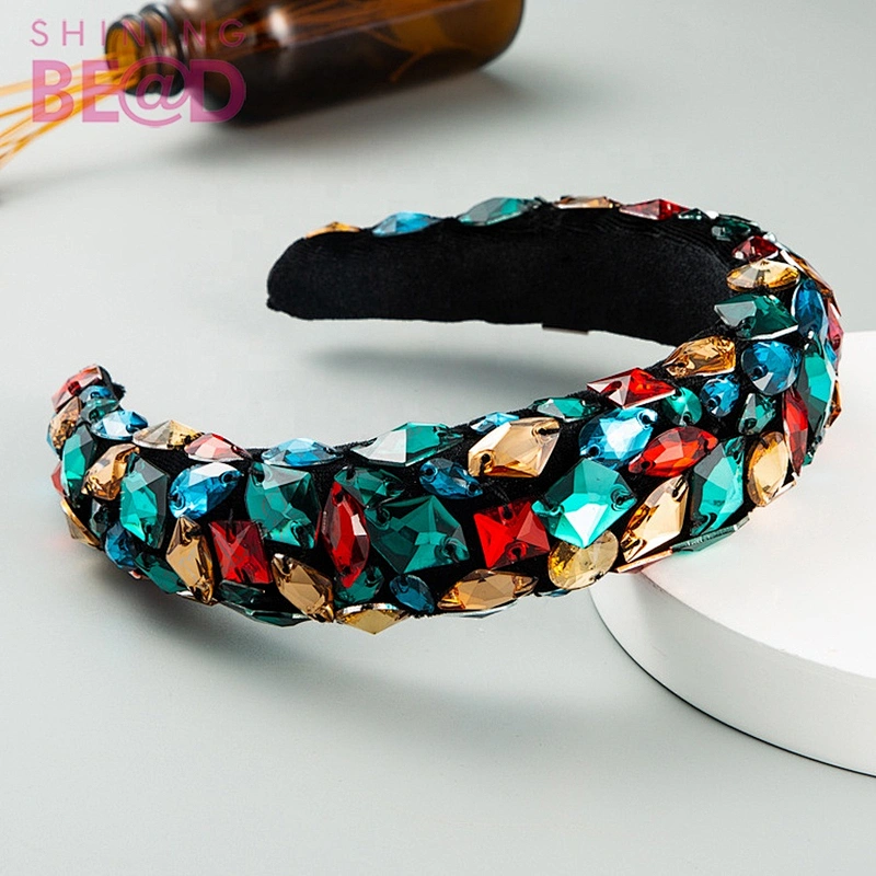 Baroque Sparkly Padded Rhinestones Headbands Crystal Hairbands Wide Hair Accessories Women