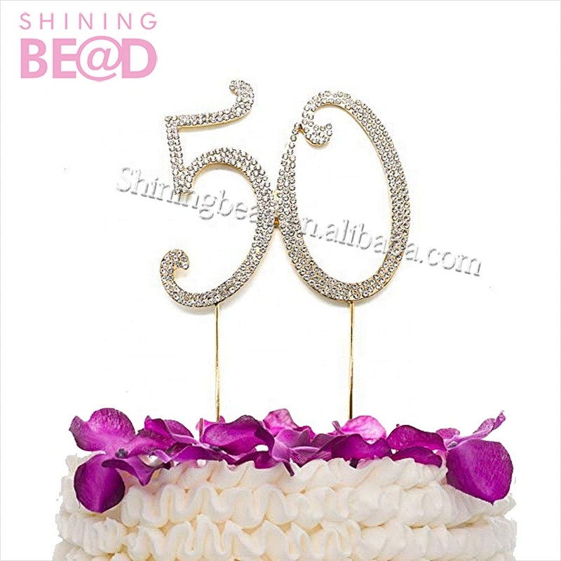 Silver Rhinestone 50th Decoration 50 Birthday Number Cake Topper