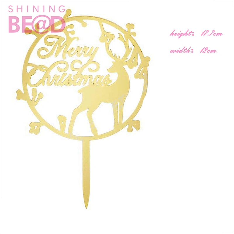 Merry Christmas elk Acrylic Cake Topper Gold Acrylic Cake Decoration for Christmas festival cake decoration