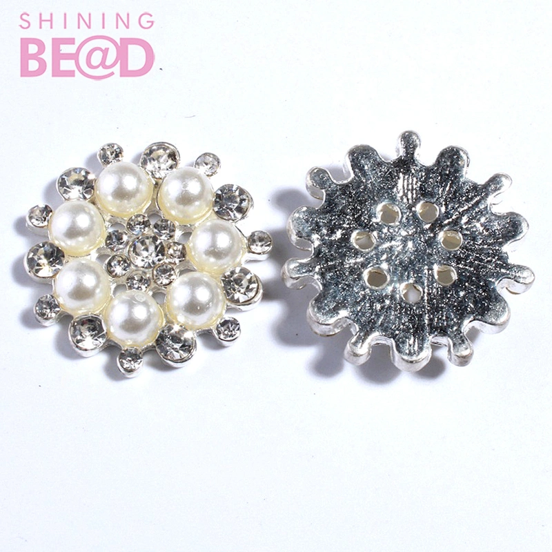 factory rhinestone jewelry flat brooch button Pearl  accessories for gift card box accessories decorate