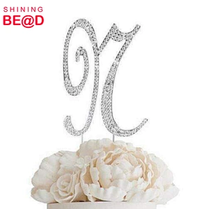 Silver Monogram Sparkly Rhinestones Cake Topper Letter N For Wedding, Birthday & Anniversary Party Decoration