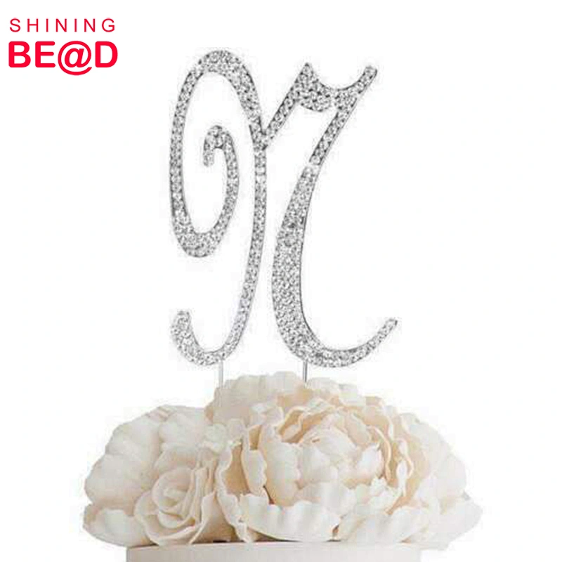 Silver Monogram Sparkly Rhinestones Cake Topper Letter N For Wedding, Birthday & Anniversary Party Decoration