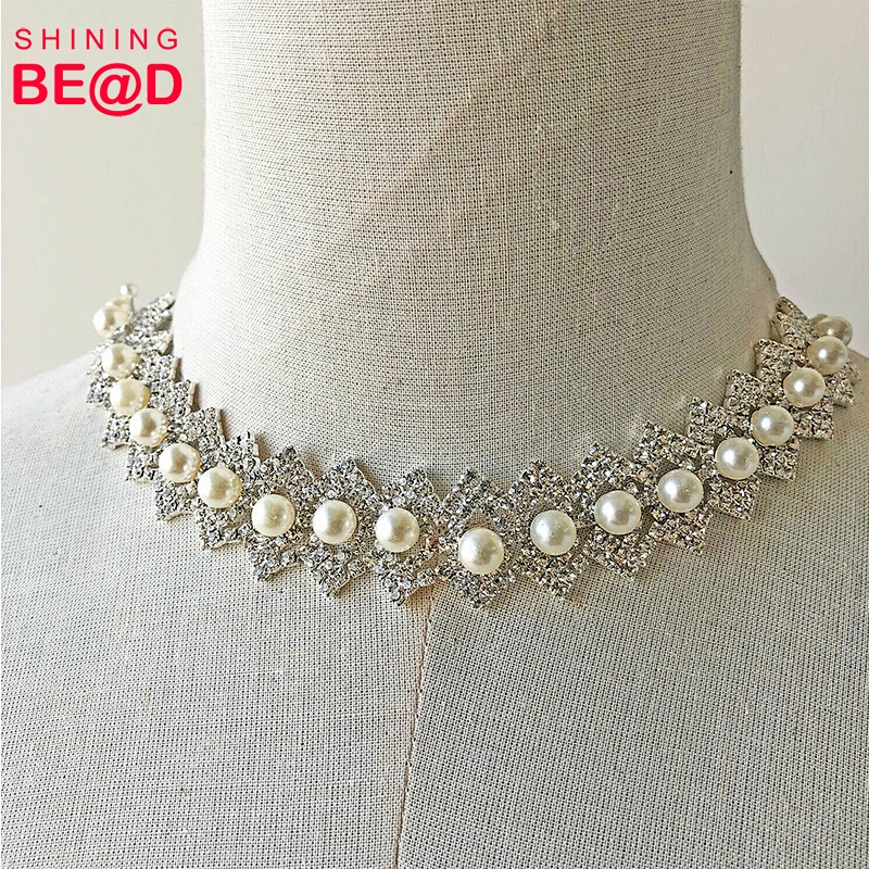 Factory Directly Rhinestones Applique Crystal Diamante Pearl trimming for Bridal Wedding Dress