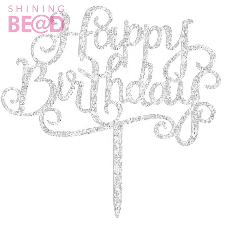 Happy birthday Acrylic Cake Topper Silver Acrylic Cake Decoration for Birthday Party