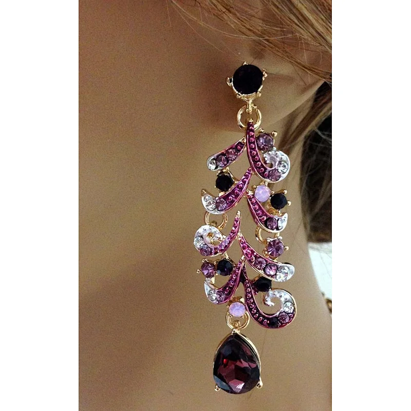 High quality gold luxury bridal purple jewelry necklace earrings