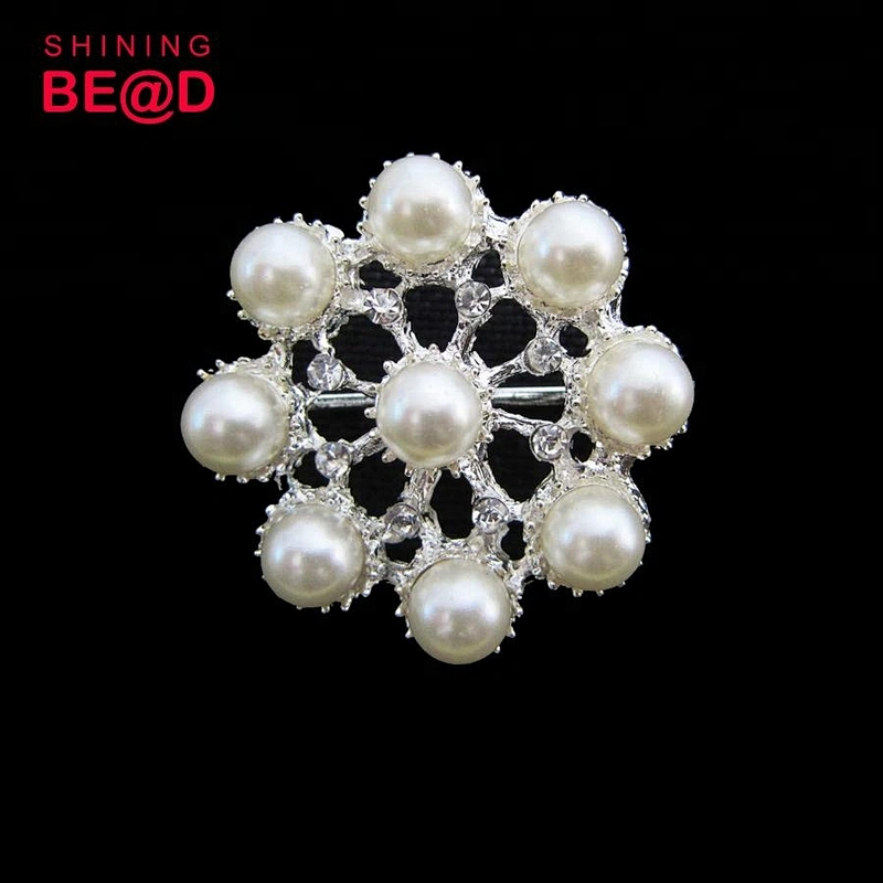 high quality pearl rhinestone brooch flat back
