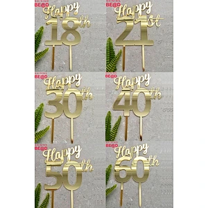 Monogram Happy 18th Acrylic Gold Mirror Birthday Cake Topper