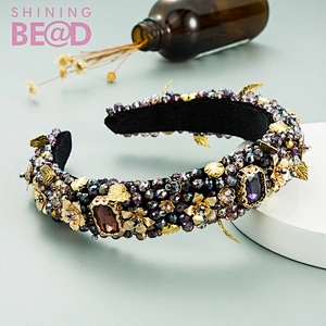 New Baroque Padded  Rhinestone Headbands for Women Wide Elastic Hairbands Diamond Women Hair Accessories