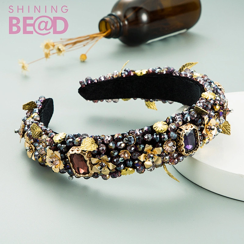 New Baroque Padded  Rhinestone Headbands for Women Wide Elastic Hairbands Diamond Women Hair Accessories